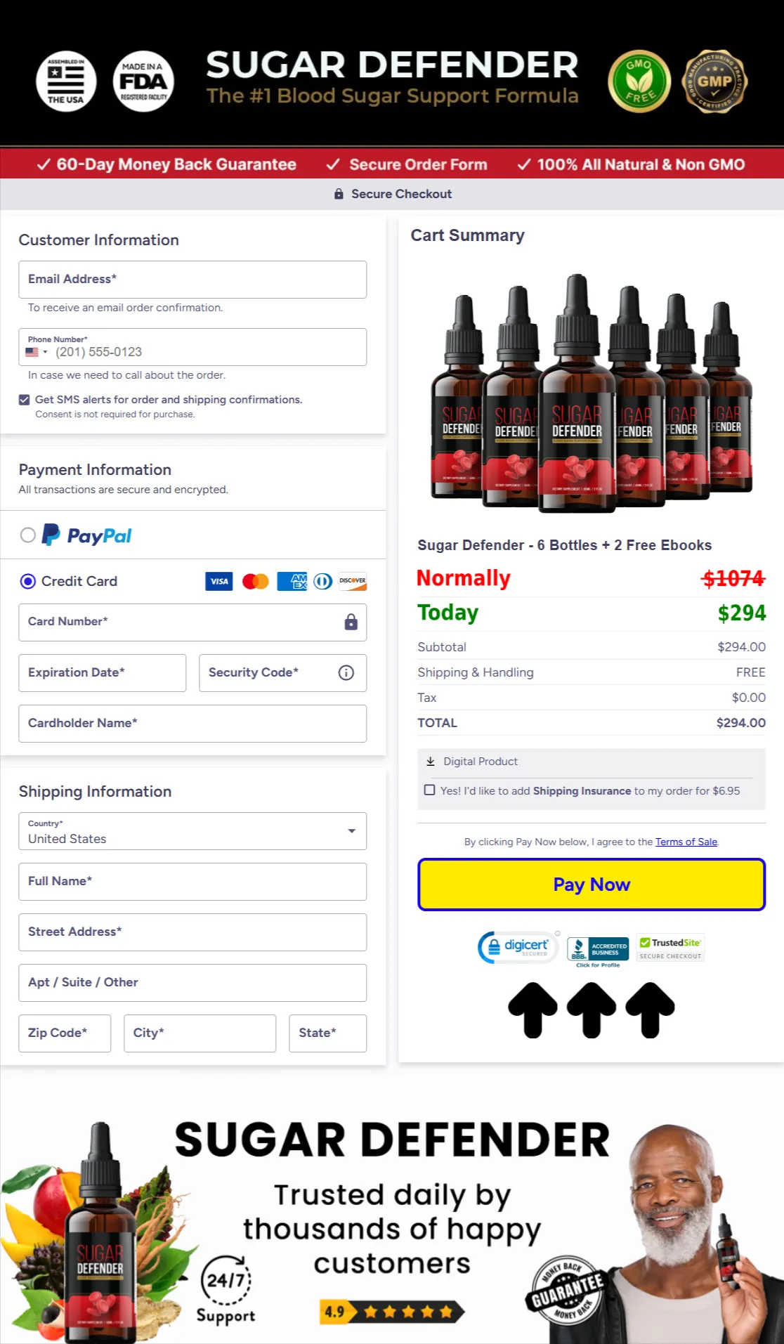 Sugar Defender checkout page